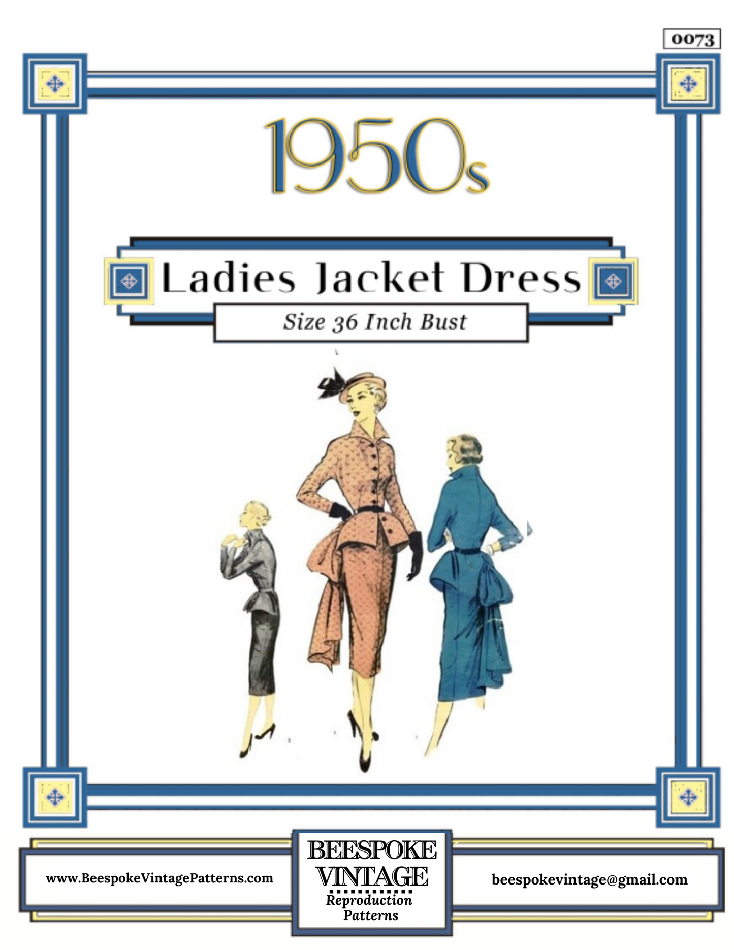 1950s Ladies Jacket Dress With Wiggle Skirt - Reproduction Sewing Pattern #F0073 - 36 Inch Bust