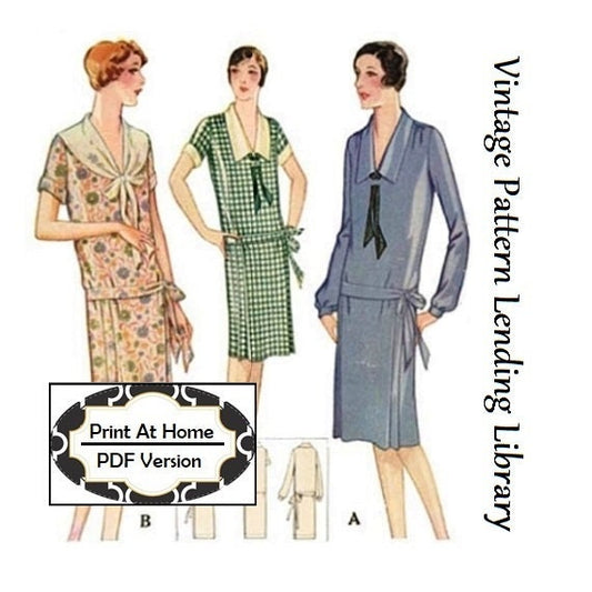 1920s Ladies Morning Frock With Front Ties - INSTANT DOWNLOAD - Reproduction 1928 Sewing Pattern #Z5302 - 36 Inch Bust - PDF - Print At Home