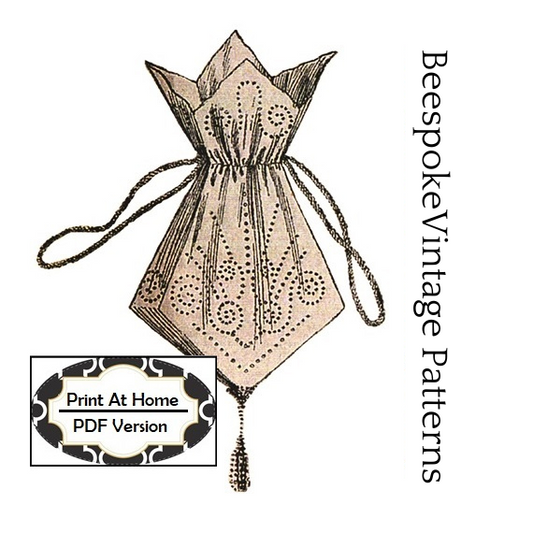 1912 Beaded Drawstring Handbag - INSTANT DOWNLOAD - Reproduction Sewing Pattern #A14794 - Edwardian Era Reticule - PDF - Print At Home