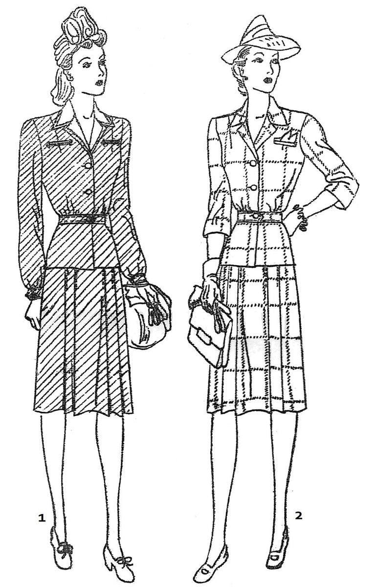 1940s Ladies Two Piece Suit Dress - Reproduction 1942 Sewing Pattern #F4385 - 38 Inch Bust - WWII Fashion