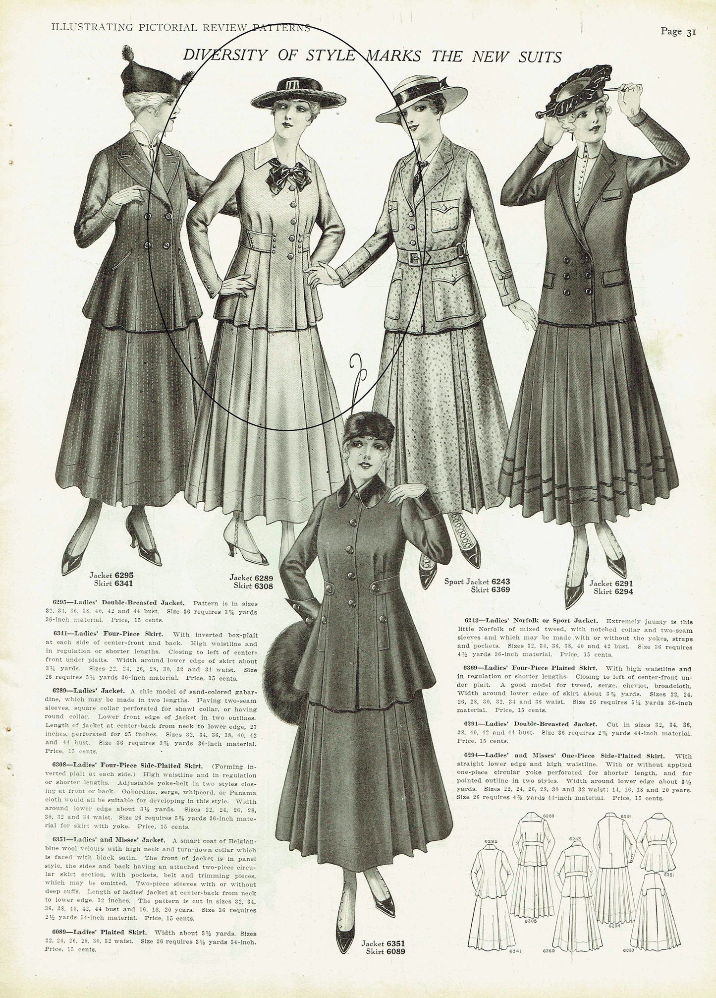 1915 Ladies Belted Jacket In Two Lengths - INSTANT DOWNLOAD - Reproduction Sewing Pattern #E6289 - 40 Inch Bust - PDF - Print At Home