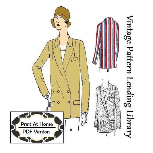 1920s Ladies Box-Coat Sports Blazer - INSTANT DOWNLOAD - Reproduction 1929 Sewing Pattern #Z2419 - 35 Inch Bust - PDF - Print At Home