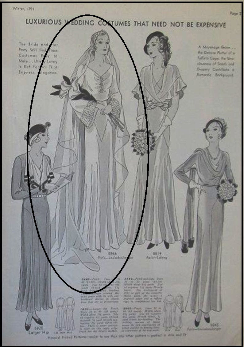 1930s Ladies Evening Gown With Deep Cuffs - Reproduction 1931-33 Sewing Pattern #T5846 - 34 Inch Bust