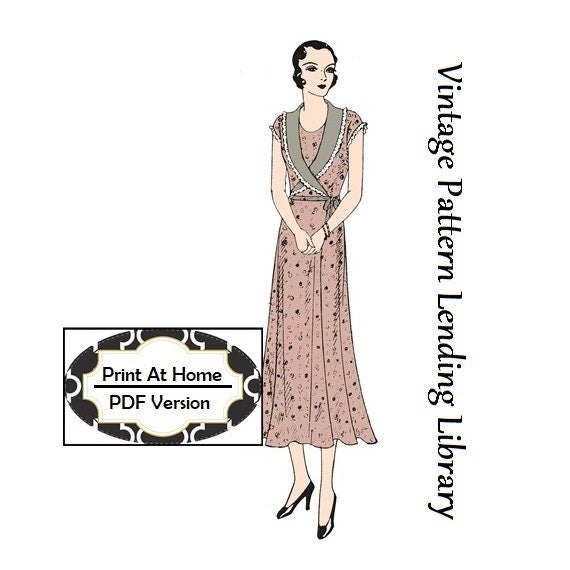 1930s Ladies Dress With Wrap Around Collar - INSTANT DOWNLOAD - Reproduction 1931 Sewing Pattern #T3867 - 38 Inch Bust - PDF - Print At Home