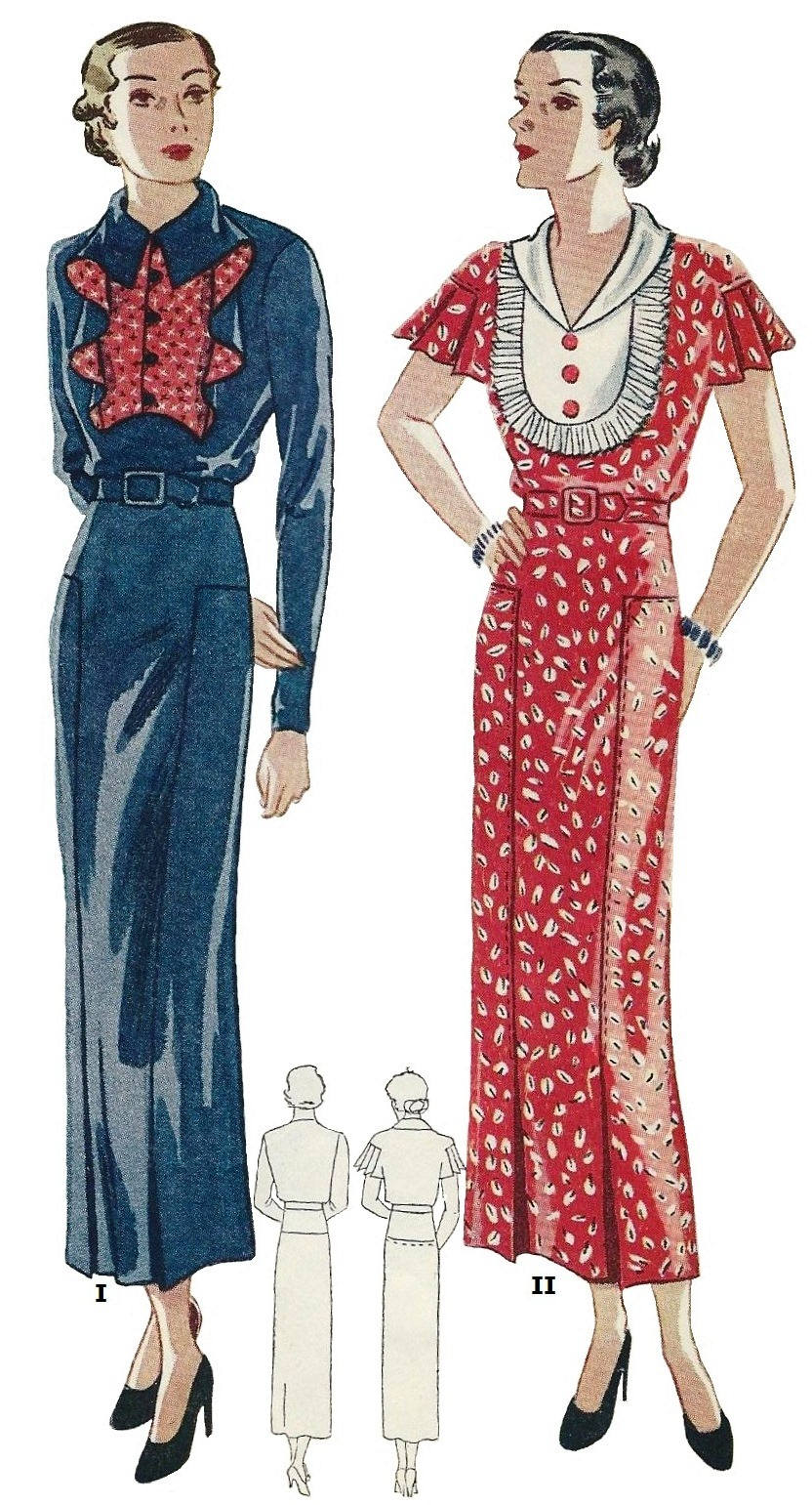 1930s Ladies Dress With Interesting Vestee Options - Reproduction 1935 Sewing Pattern #T1645 - 34 Inch Bust
