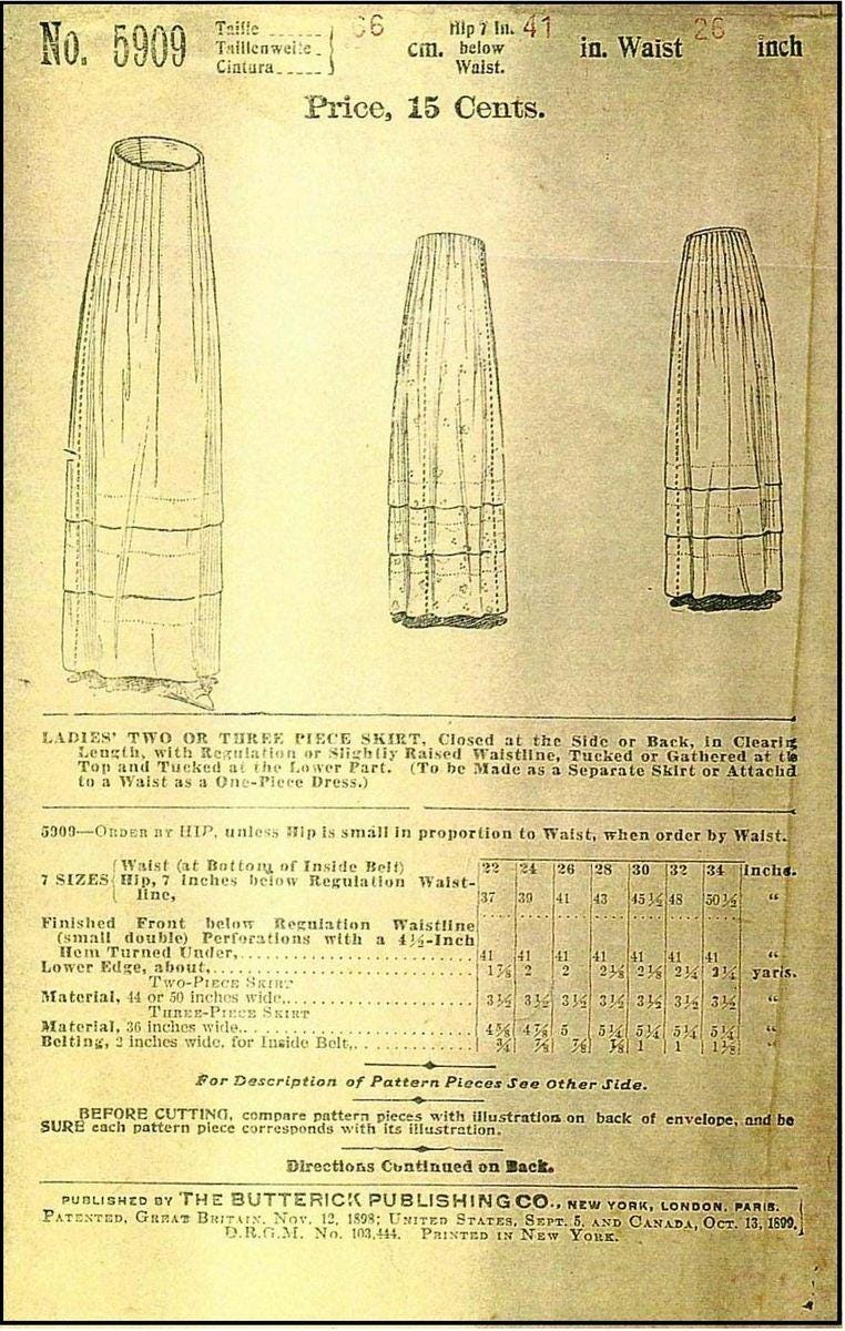 1910s Skirt With Pin Tucks - 1913 Reproduction Sewing Pattern #E5909 - 26 Inch Waist