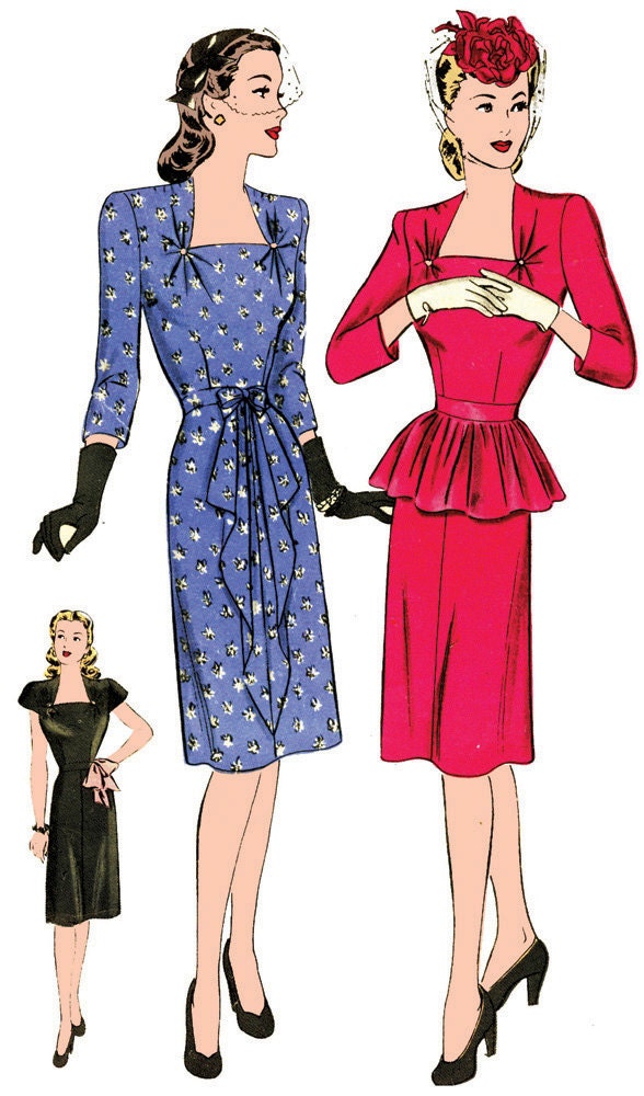 1940s Ladies Cocktail Dress - Reproduction 1944 Sewing Pattern #F1449 - 36 Inch Bust