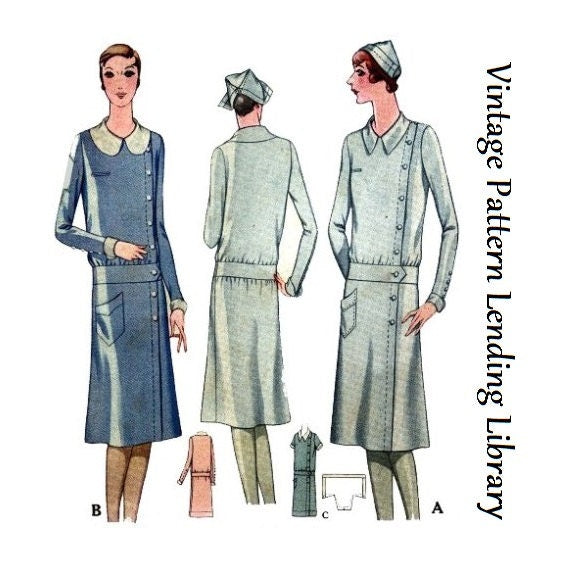 1920s Ladies Service Or Nurse's Uniform with Cap - Reproduction 1929 Sewing Pattern #Z5805 - 36 Inch Bust