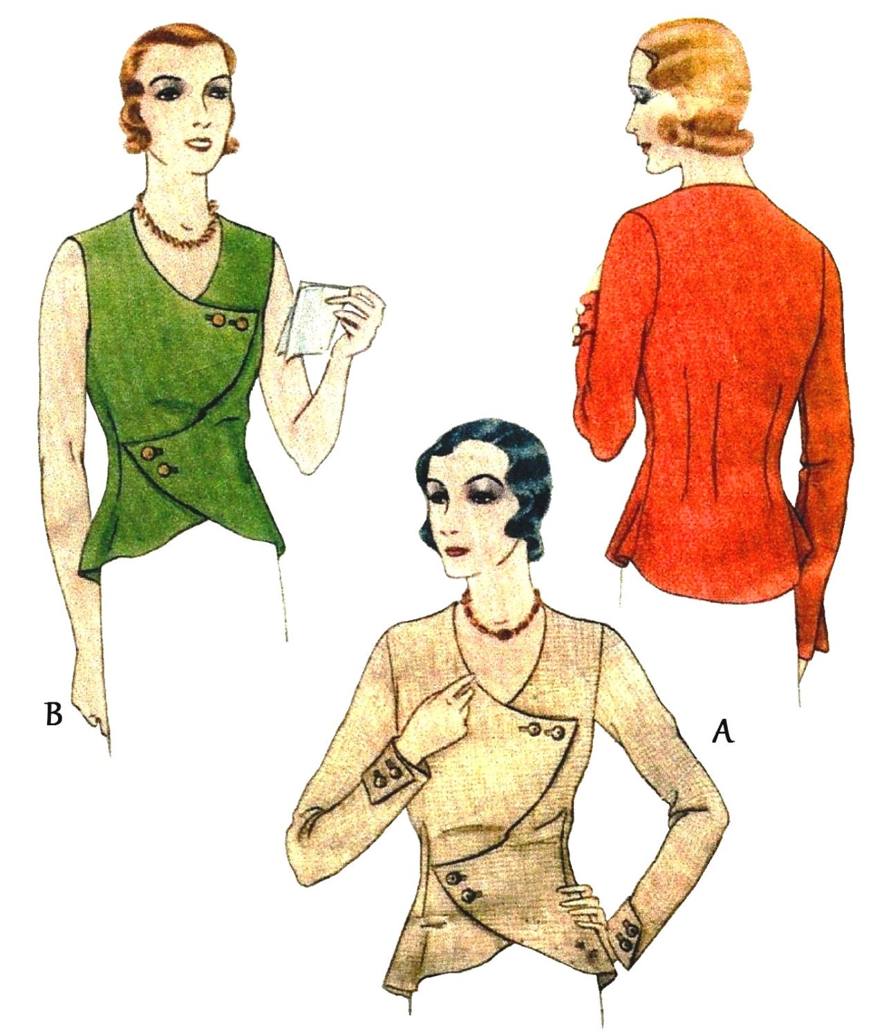 1930s Ladies Blouse With Crossed Bodice - INSTANT DOWNLOAD - Reproduction 1931-32 Sewing Pattern #T6796 - 34 Inch Bust - PDF - Print at Home