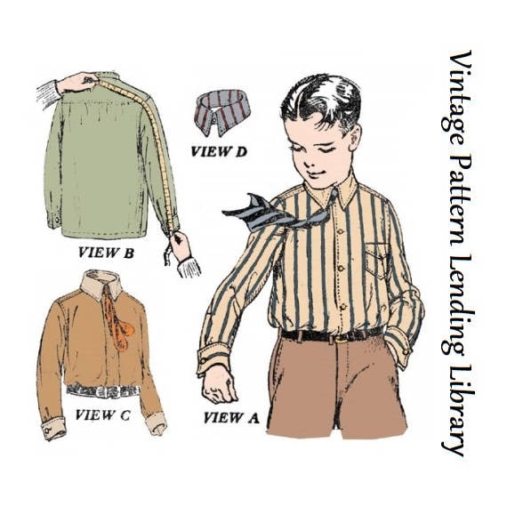 1920s Boy's Button Down Shirt With Detachable Collar - Reproduction 1922 Sewing Pattern #C3638