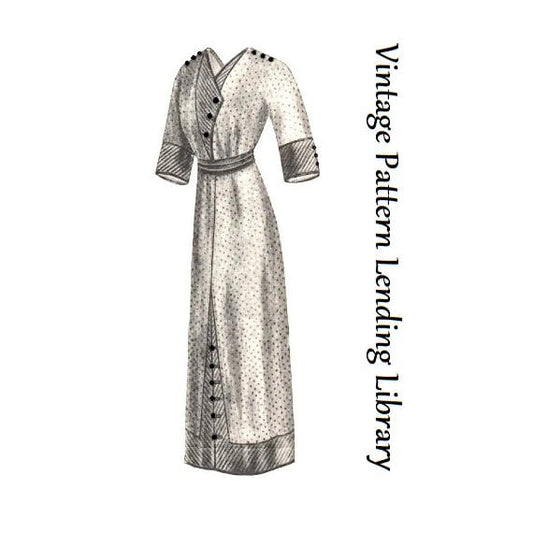 1912 Ladies House Dress - Over-Dress Wrapper - Reproduction Sewing Pattern #E4018 - 34 Inch Bust