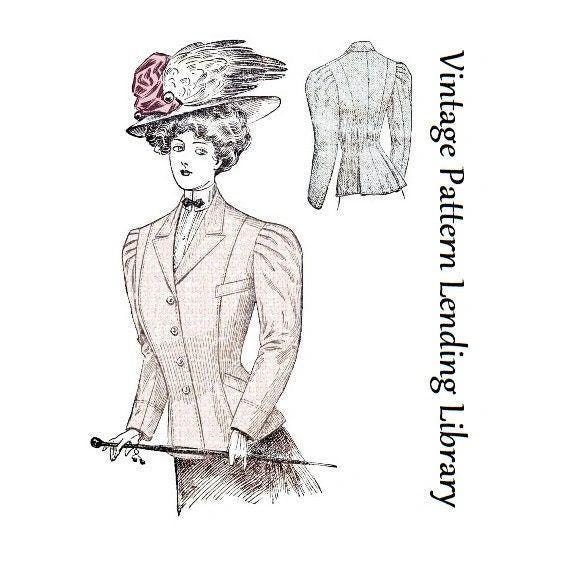 1900s Ladies Single Breasted Fitted Sport Jacket - Edwardian - Belle Epoch - Reproduction 1909 Sewing Pattern #E2004 - 42 Inch Bust