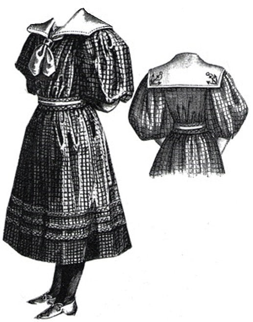 1890s Girl's Dress With Sailor Style Collar - Reproduction 1894 Sewing Pattern #C0953a