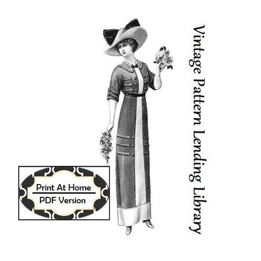 1912 Ladies Dress with Embroidered Collar - INSTANT DOWNLOAD - Reproduction Sewing Pattern #E4016 - 34 Inch Bust - PDF - Print At Home