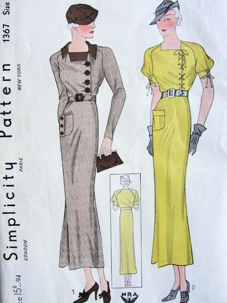 1930s Ladies Day Dress with Left Closure - INSTANT DOWNLOAD - Reproduction 1934 Sewing Pattern #T1367 - PDF - Print At Home