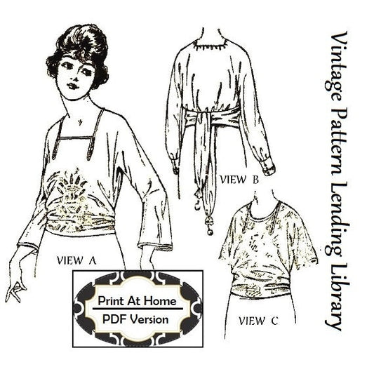 1920s Ladies Slip-Over Blouse In Kimono Style - INSTANT DOWNLOAD - Reproduction 1921 Sewing Pattern #Z2691 - 34 Bust - PDF - Print At Home