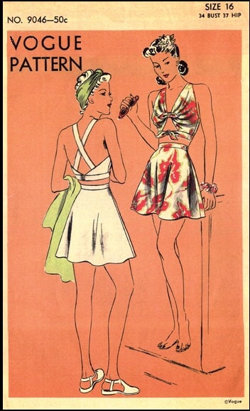 1940s Ladies Skirted Bathing Suit - Reproduction 1941 Sewing Pattern #F9046 - 34 Inch Bust