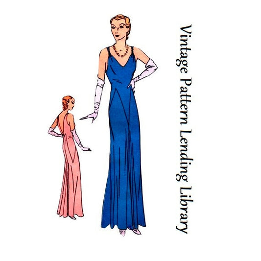 1930s Ladies Evening Gown With Deep Back - Reproduction 1931 Sewing Pattern #T5918 - 34 Inch Bust