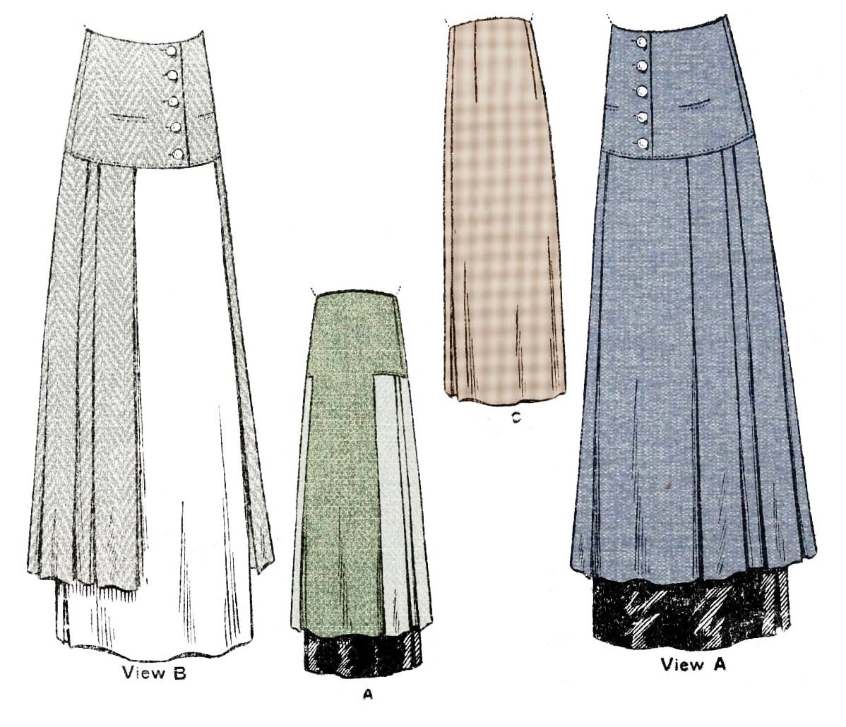 1910s Ladies Two-Piece Skirt With Optional Tunic - Edwardian Skirt - Reproduction 1914 Sewing Pattern #E8558 - 26 Inch Waist