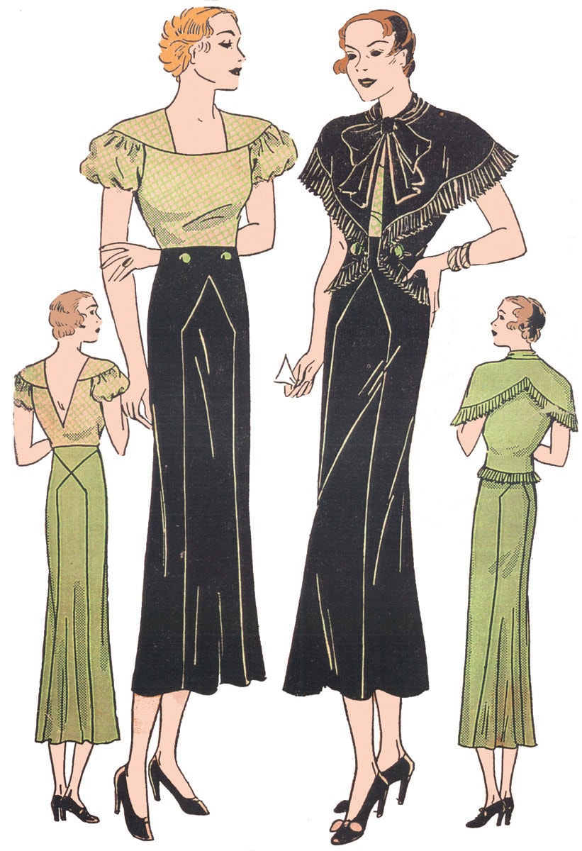 1930s Ladies Schiaparelli Ensemble - Art Deco Fashion - Reproduction 1934 Sewing Pattern #T2301 - 32 Inch Bust