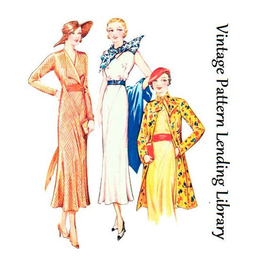 1930s Ladies Ensemble With Two Style Dresses And Jacket - Art Deco (ca. 1933) - Reproduction Sewing Pattern #T0647 - 36 Inch Bust