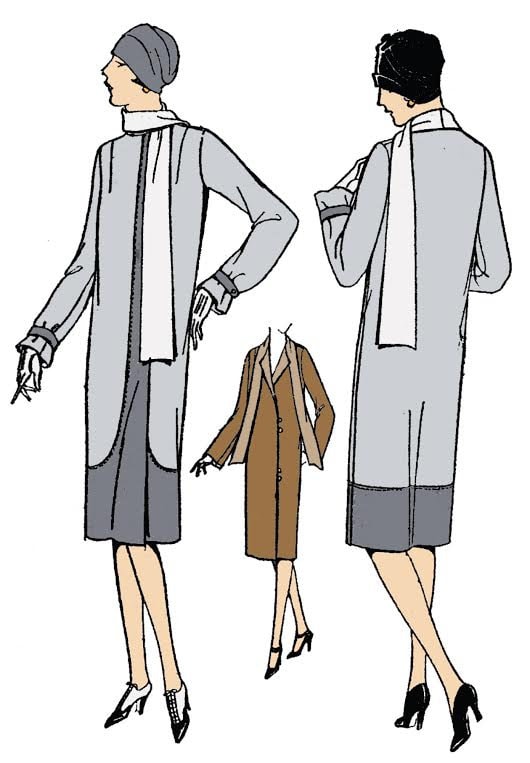 1920s Ladies Coat With Attached Scarf & Optional Band Detail - Reproduction 1927 Sewing Pattern #Z3824 - 36 Inch Bust