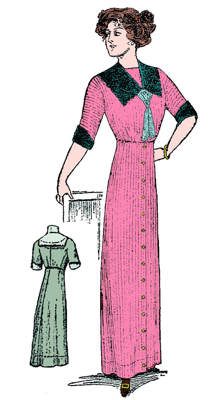 1910s Ladies Semi-Princess Dress - 1912 Reproduction Sewing Pattern #E7052 - 38 Inch Bust