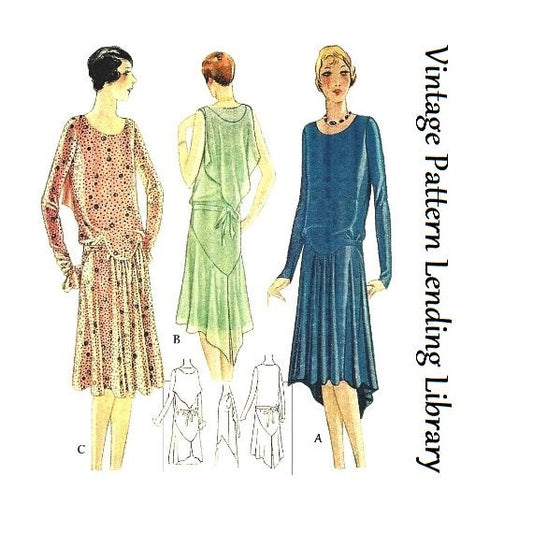 1920s Ladies Dress With Shoulder Drape - Reproduction 1928 Sewing Pattern #Z5428 - 34 Inch Bust