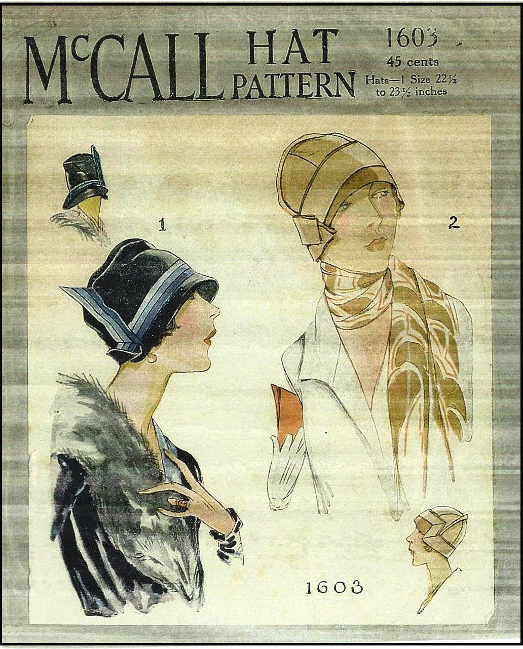 1920s Cloche Hat in Two Styles - INSTANT DOWNLOAD - Reproduction 1927 Sewing Pattern #H1603 - PDF - Print at Home