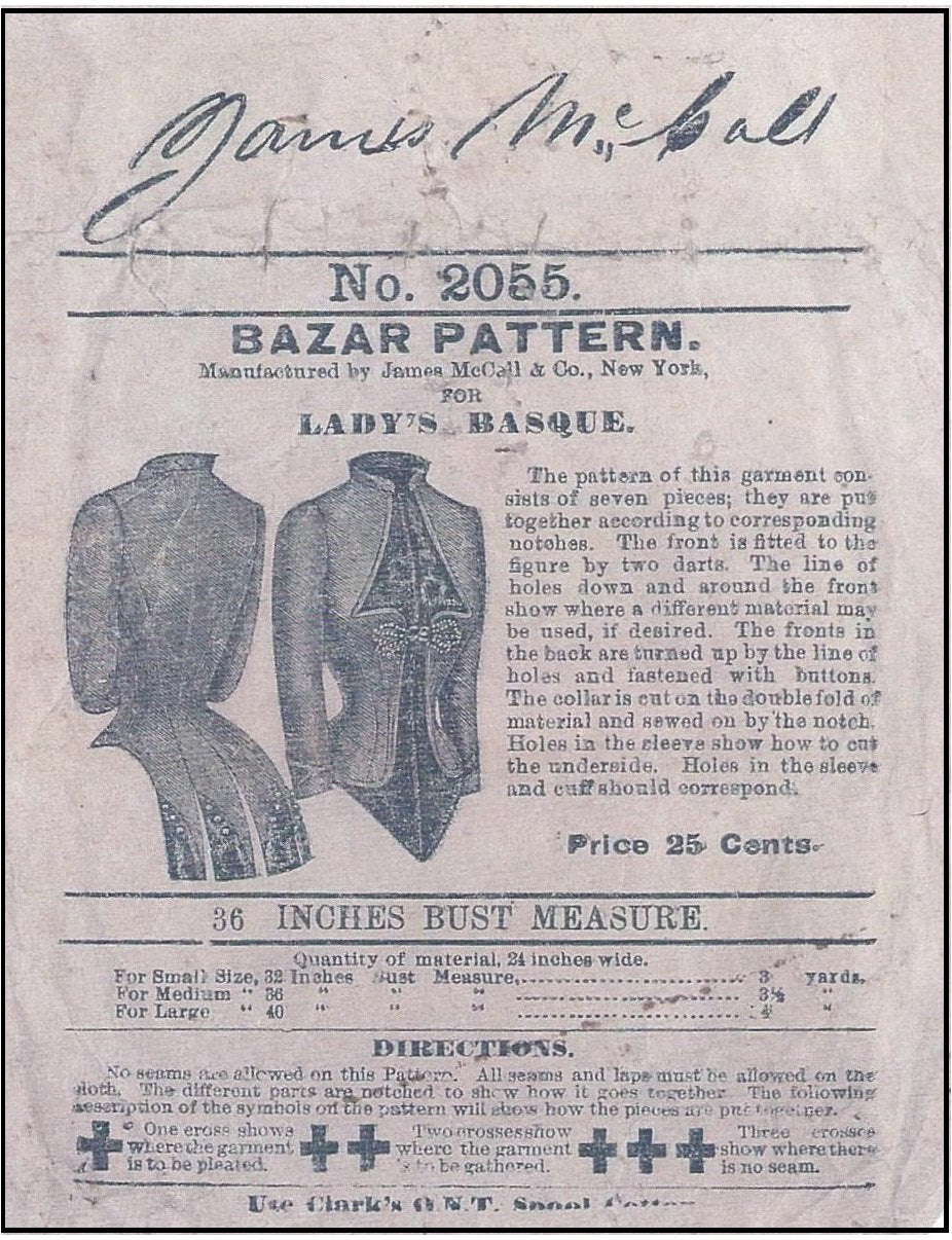 1880s Ladies Basque Jacket - Victorian Era - Reproduction (ca. 1887) Sewing Pattern #E2055 - 36 Inch Bust