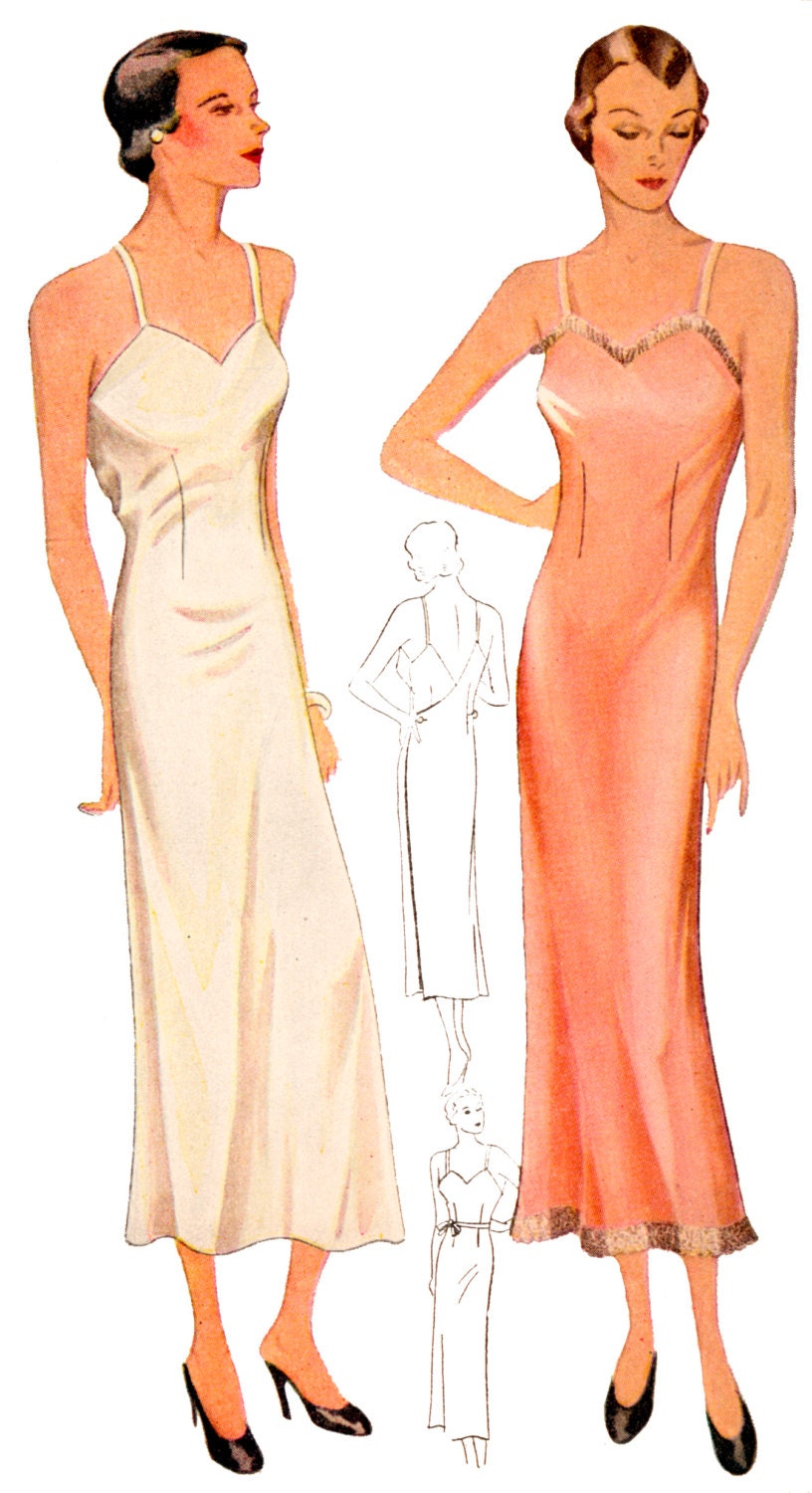 1930s Ladies Low Cut Back Evening Slip with Wrap Back Detailing - Reproduction 1935 Sewing Pattern #T1836 - 34 Inch Bust