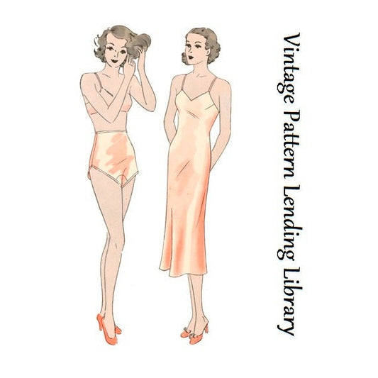 1930s Ladies Lingerie Pantie and Slip - Reproduction 1936 Sewing Pattern #T1136 - 38 Inch Bust