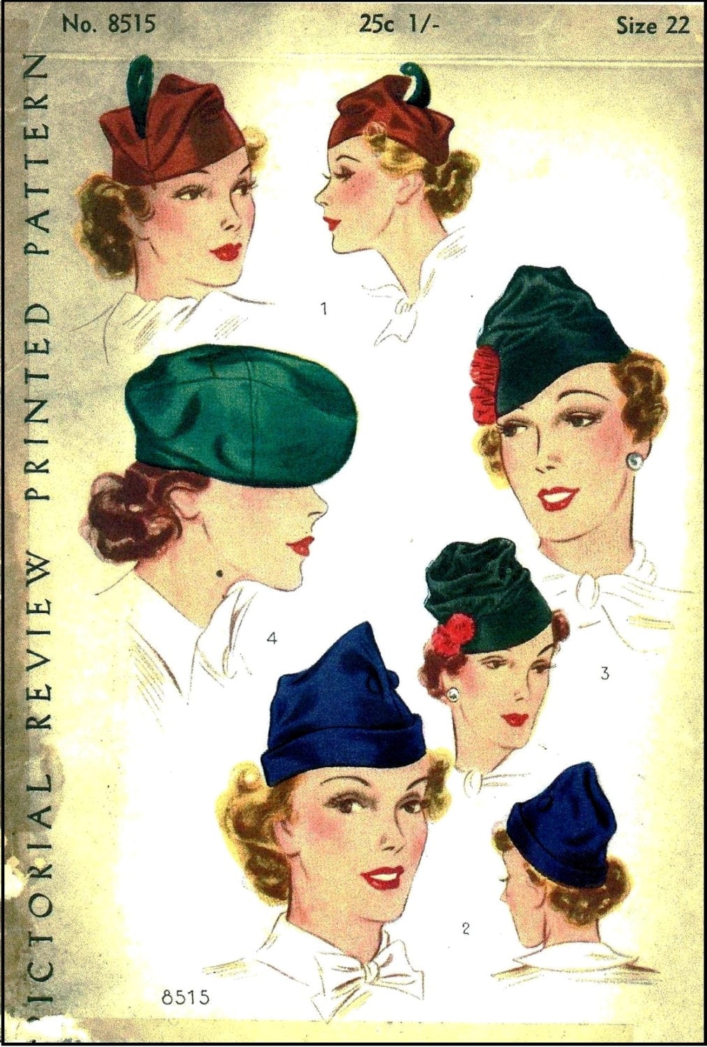 1930s Ladies Close Fitting Hats and Berets - INSTANT DOWNLOAD - Reproduction 1936 Sewing Pattern #H8515 - PDF - Print At Home