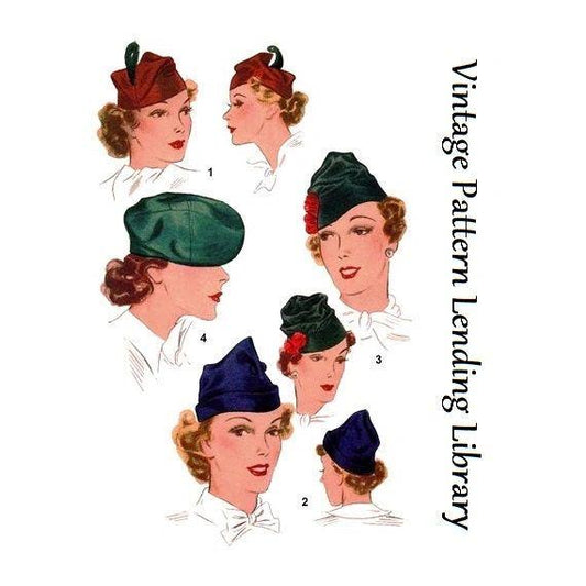 1930s Ladies Close Fitting Hats and Berets - Reproduction 1936 Sewing Pattern #H8515