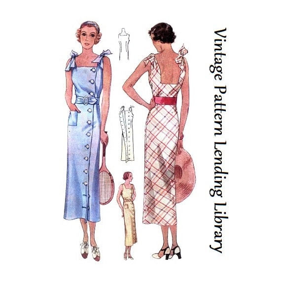 1930s Ladies Sun Dress With Shoulder Ties - Reproduction 1934 Sewing Pattern #T7746 - 34 Inch Bust