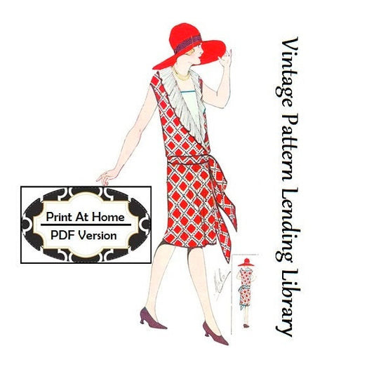 1920s Ladies Art Deco Dress With Neck Frill - INSTANT DOWNLOAD - Reproduction 1927 Sewing Pattern #Z3235 - 36 Inch Bust - PDF- Print At Home