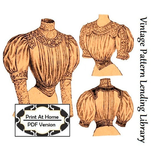 1900s Ladies Blouse With Tucked Front - INSTANT DOWNLOAD - 1904-05 Reproduction Sewing Pattern #E9322 - 36 Inch Bust - PDF - Print At Home