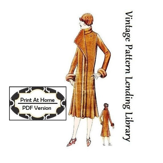 1920s Ladies Side Flared Coat With Fur Trim - INSTANT DOWNLOAD - 1925 Reproduction Sewing Pattern #Z5055 - 36 Inch Bust- PDF - Print At Home