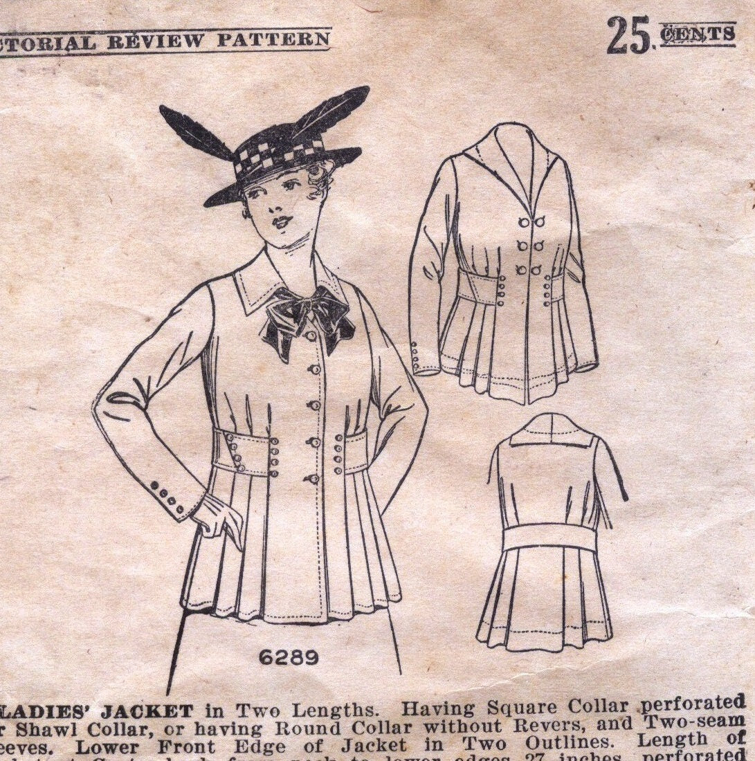 1915 Ladies Belted Jacket In Two Lengths - INSTANT DOWNLOAD - Reproduction Sewing Pattern #E6289 - 40 Inch Bust - PDF - Print At Home