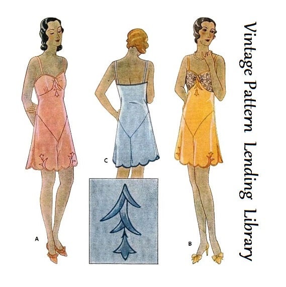 1930s Ladies Step-In Combination Undergarment Wtih Floral Applique - Reproduction 1931 Sewing Pattern #T1847 - 34 Inch Bust