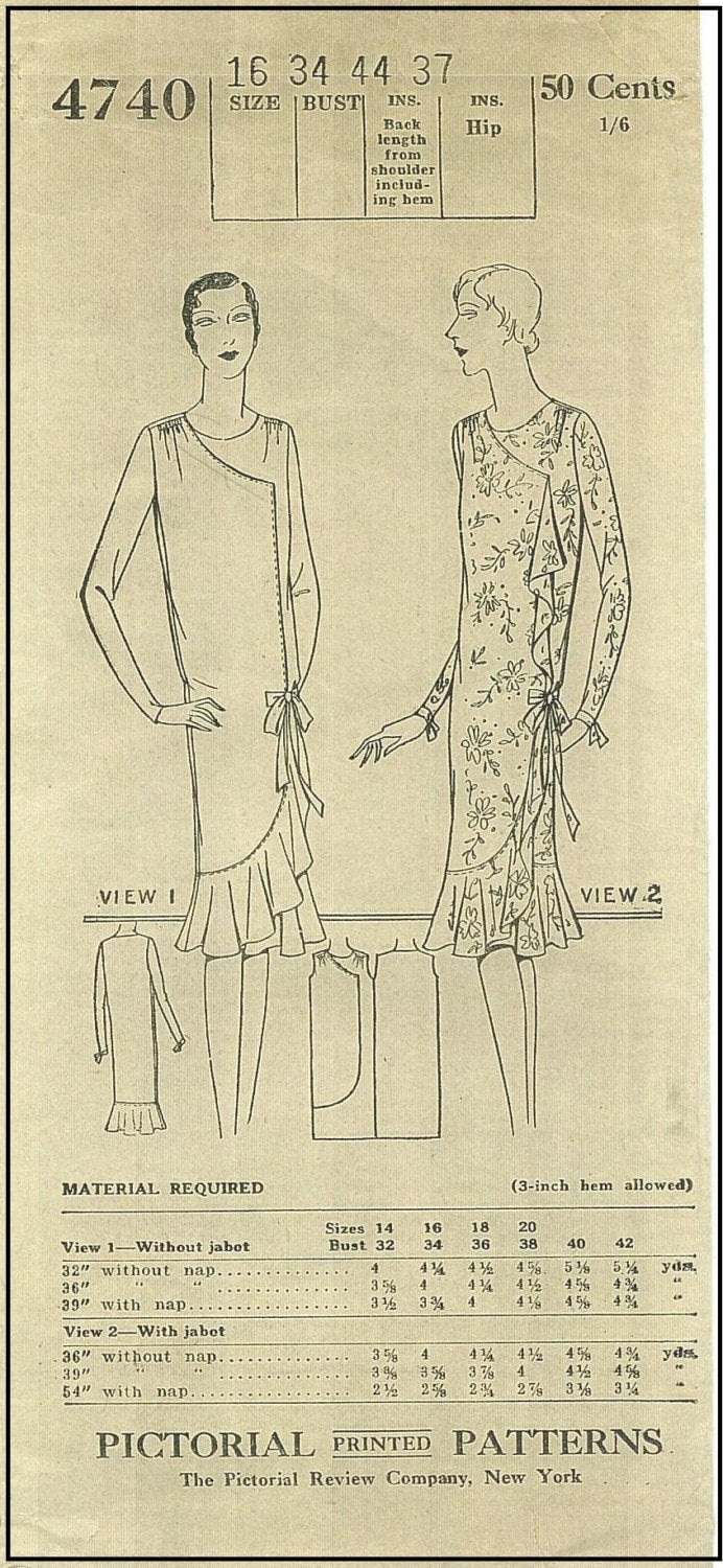 1920s Ladies Draped Frock - Reproduction 1929 Sewing Pattern #Z4740 - 34 Inch Bust