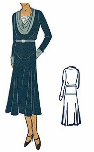 1930 Ladies Dress with Cowl Neckline - Reproduction Sewing Pattern #T6585 - Multi Sized Format