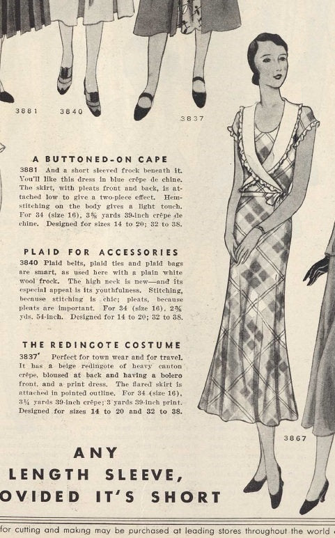 1930s Ladies Dress With Wrap Around Collar - INSTANT DOWNLOAD - Reproduction 1931 Sewing Pattern #T3867 - 38 Inch Bust - PDF - Print At Home