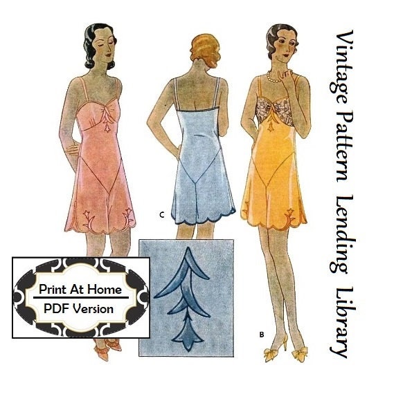 1930s Step-In Combination With Applique - INSTANT DOWNLOAD - Reproduction 1931 Sewing Pattern #T1847 - 34 Inch Bust - PDF - Print At Home