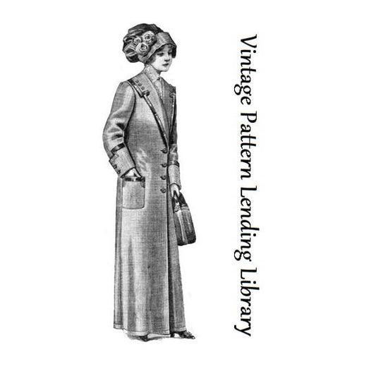 1910s Ladies Duster Coat - 1912 Reproduction Sewing Pattern #E0402 - 34 Inch Bust