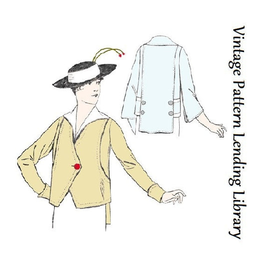 1910s Ladies Belted Jacket With Sleeve Options - 1915 Reproduction Sewing Pattern #E6080 - 34 Inch Bust