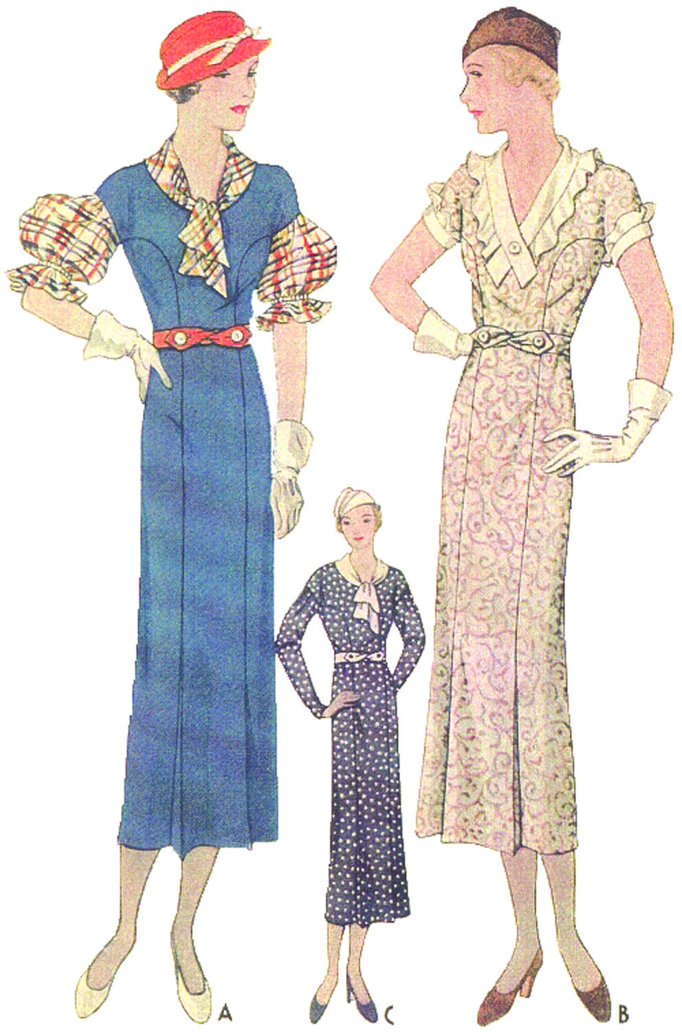 1930s Ladies Frock With Three Sleeve Options - Reproduction 1933 Sewing Pattern #T7451 - 42 Inch Bust