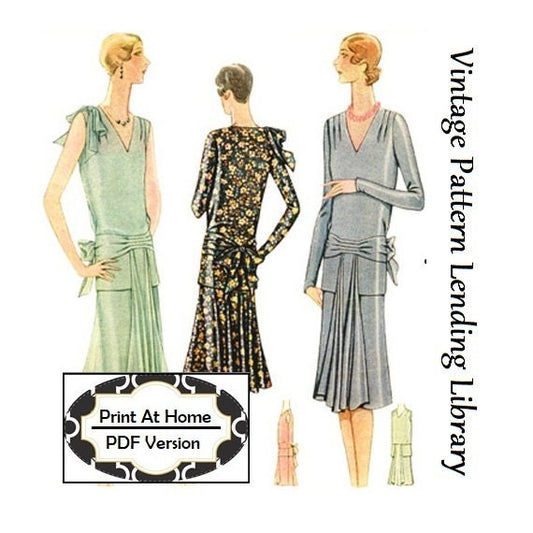 1920s Evening Dress With Front Drapes - INSTANT DOWNLOAD- Reproduction 1929 Sewing Pattern #Z5751 - 36 Bust - PDF - Print At Home