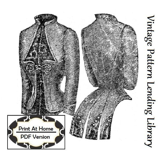 1880s Ladies Victorian Era Basque Jacket - INSTANT DOWNLOAD - Reproduction 1887 Sewing Pattern #E2055 - 36 Inch Bust - PDF - Print At Home