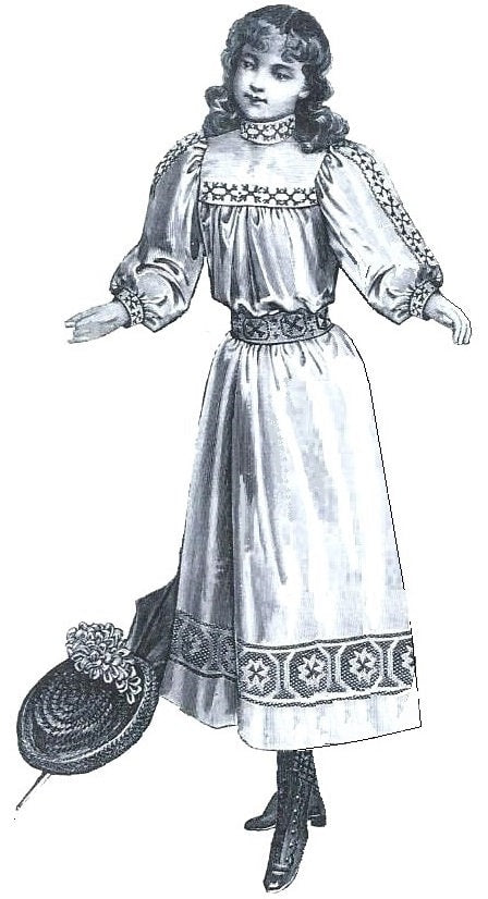 1890s Girl's Two-Piece Dress With Russian Embroidery - Reproduction 1894 Sewing Pattern #C0953b